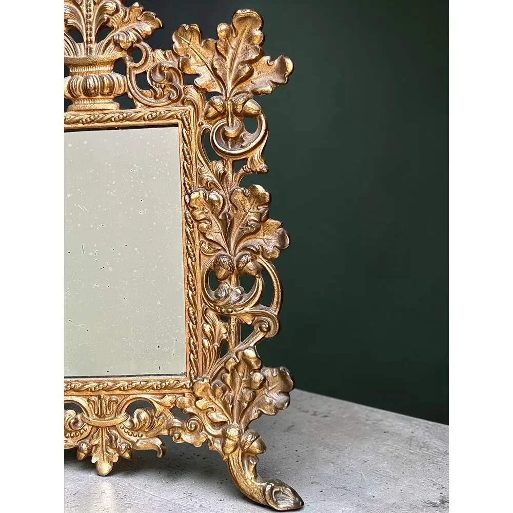 Antique Bradley & Hubbard Table Mirror-Art Nouveau Oak Leaf-Easel Frame-Vanity